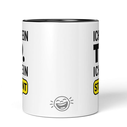Gender-inclusive mug – back view black/white mug with laughing face