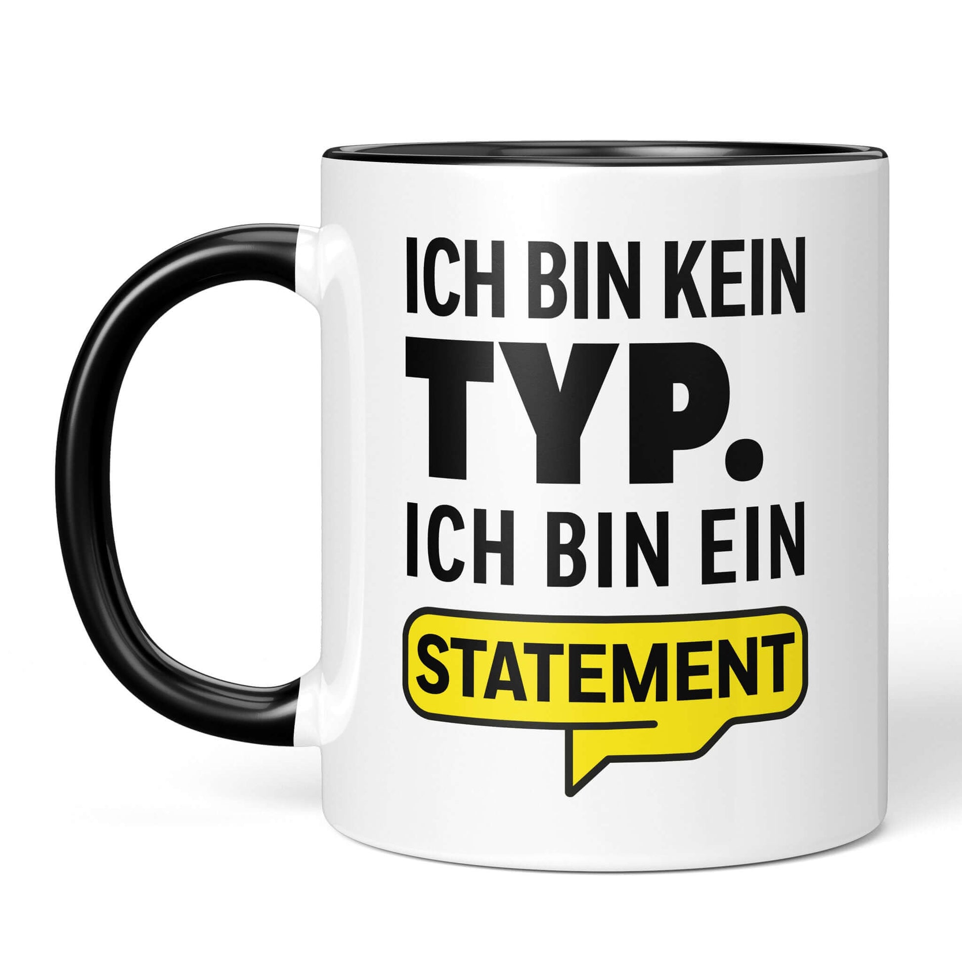 Identity mug white/black – front view bold message design