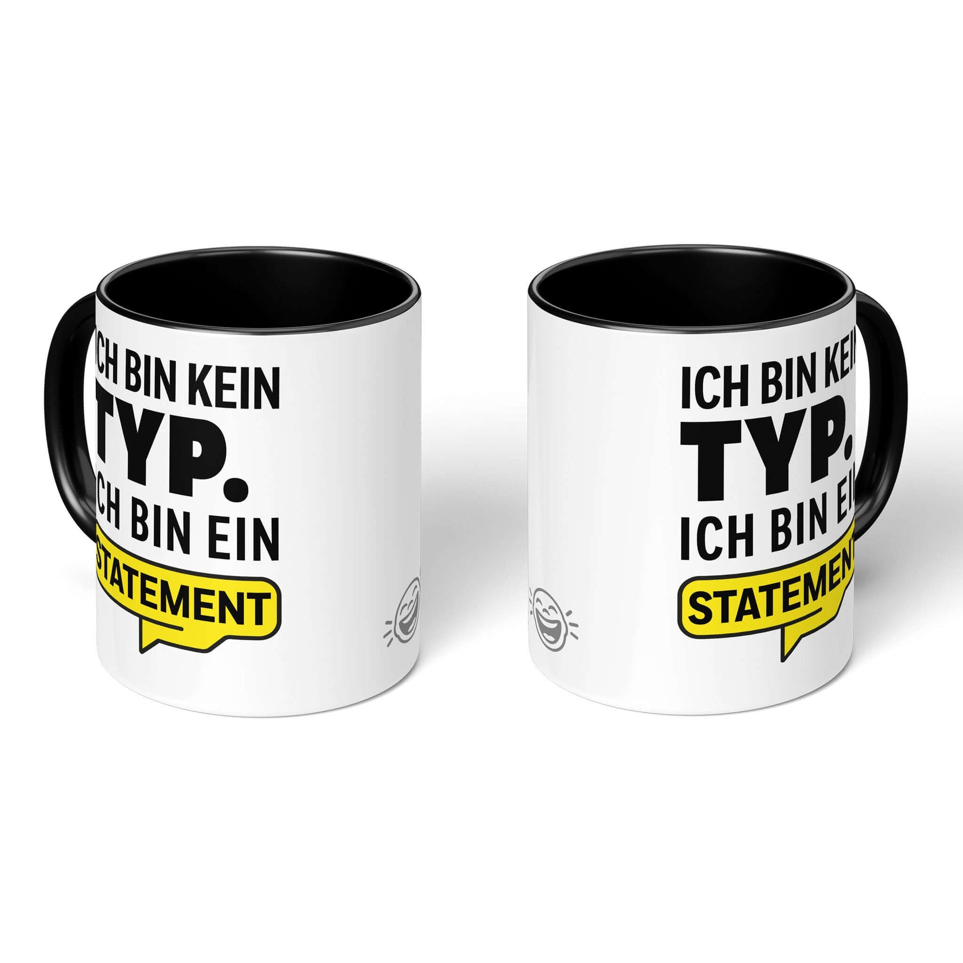 Pride cups – two black-handled empowerment mugs front and back