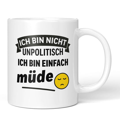 Front of mug with quote: “I’m not apolitical – I’m just tired”
