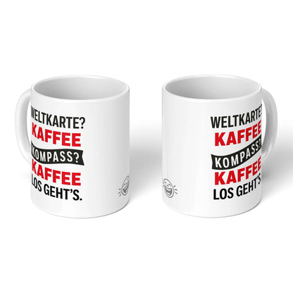 Two white mugs – front and back