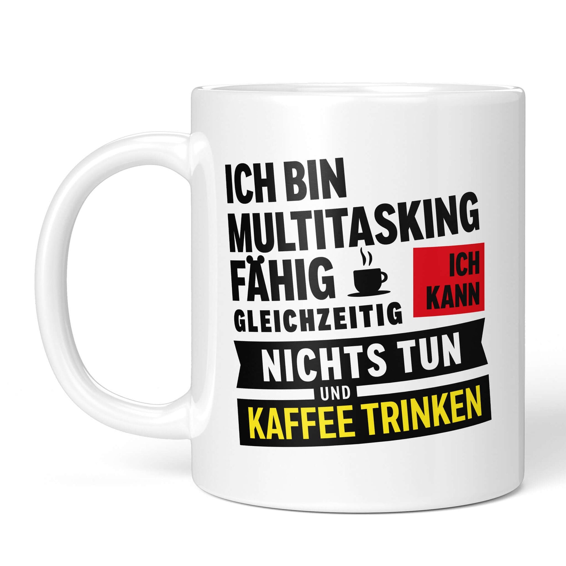 Front white: coffee quote & multitasking humor