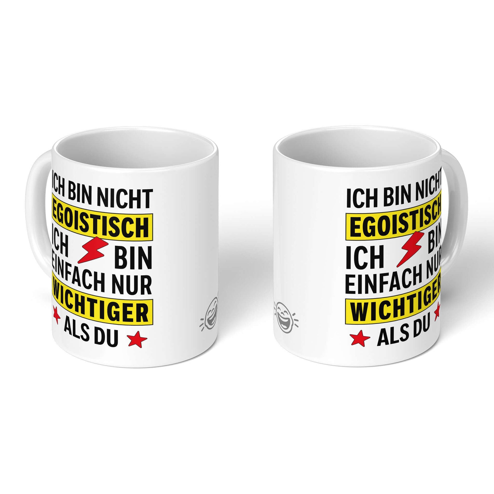 Two white mugs – front and back