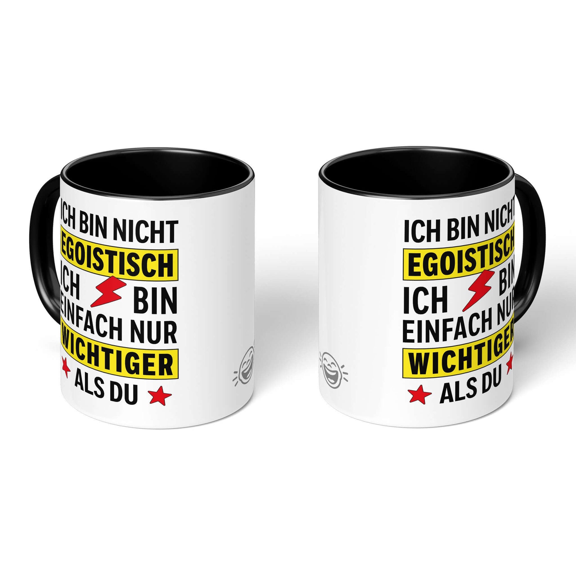 Two black-accented mugs – front and back