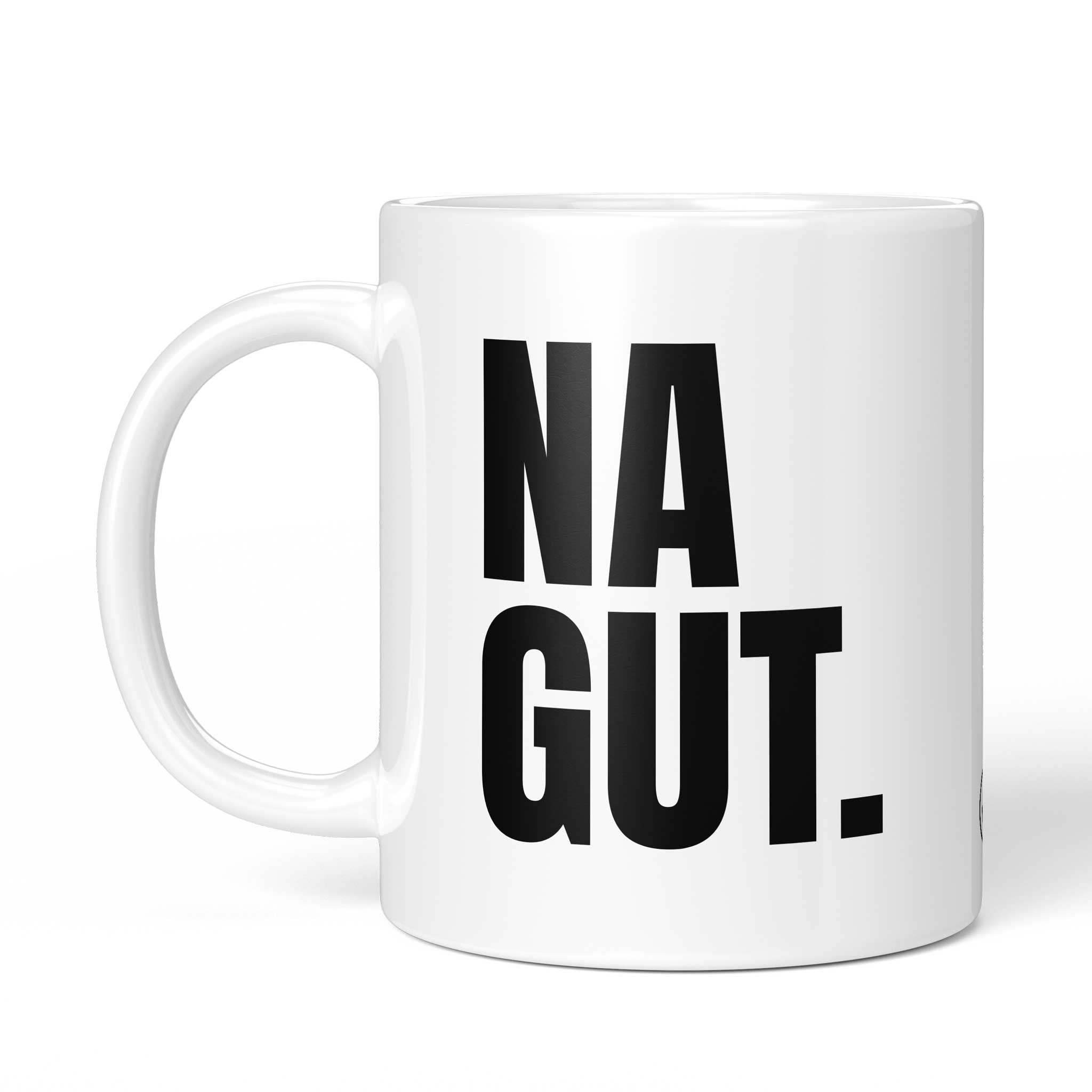 Rückseite der Brüllerware Tasse „Na gut.“ – beidseitiger Druck mit Brüllerware Markenzeichen