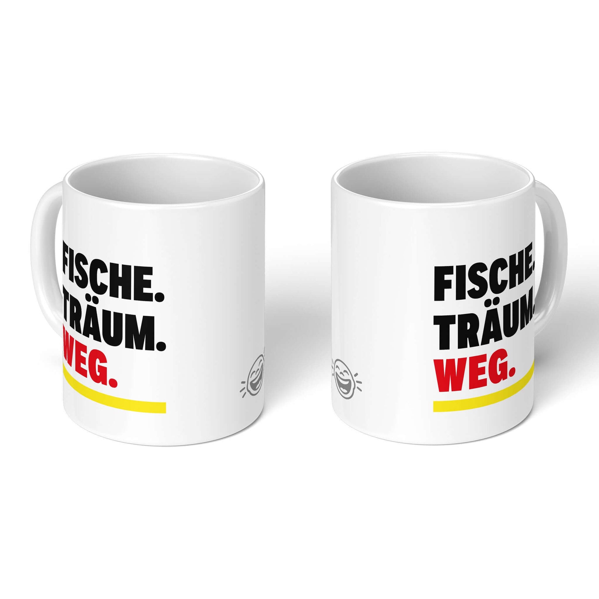 Zodiac Cup Pisces – two white mugs, front and back with smiley