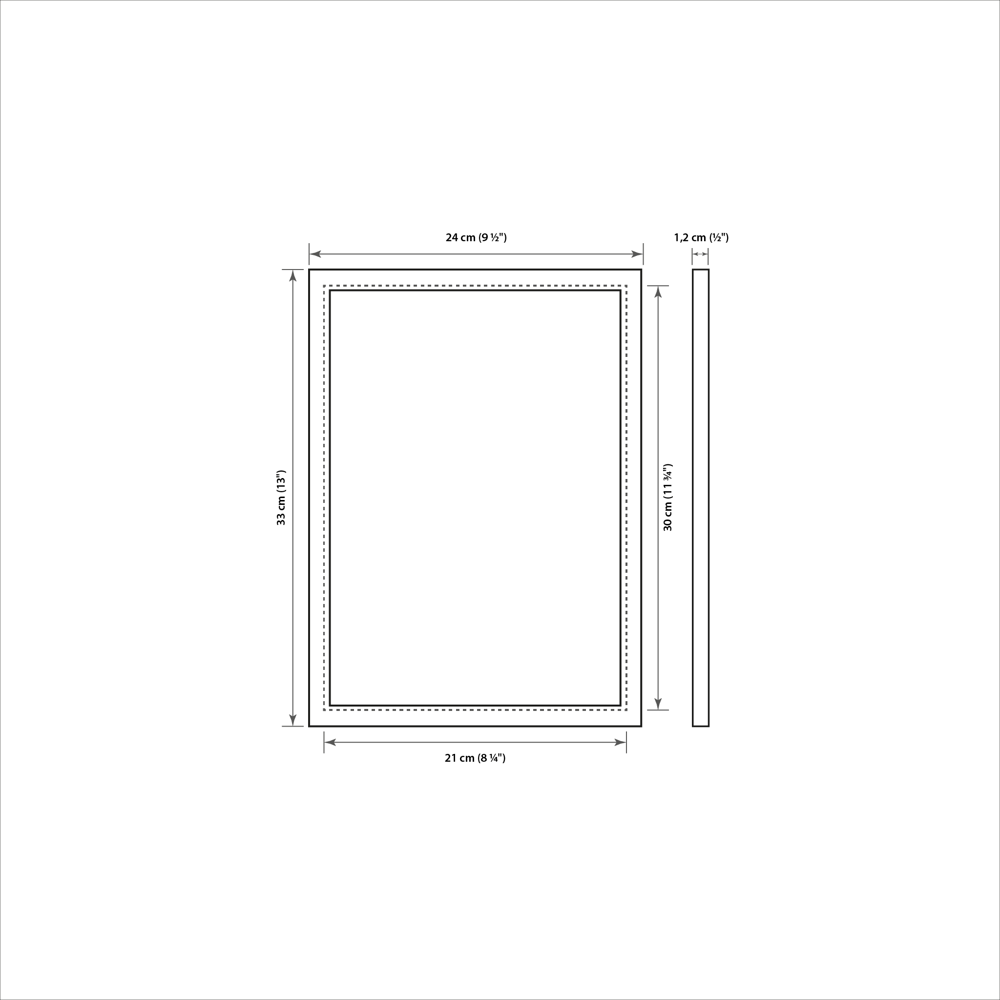 Technical drawing – 21×30 cm poster frame with stand – measurements and details