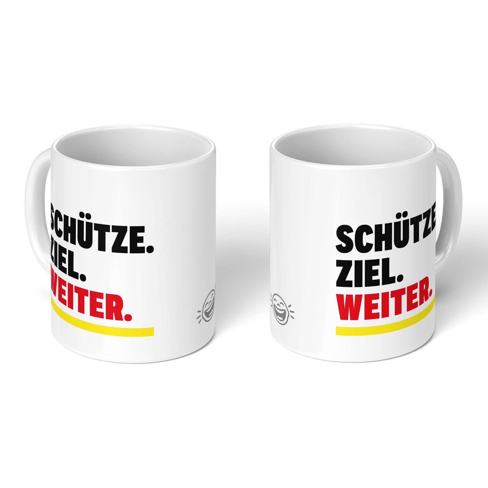 Zodiac Cup Sagittarius – two white mugs, front and back with smiley