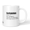 Brüllerware Tasse mit Spruch: "Sarkasmus [Subst.]: Die Fähigkeit, Idioten zu beleidigen, ohne dass sie es merken." - Lustige Kaffeetasse für Büro & Alltag - Schwarz Weiß Design