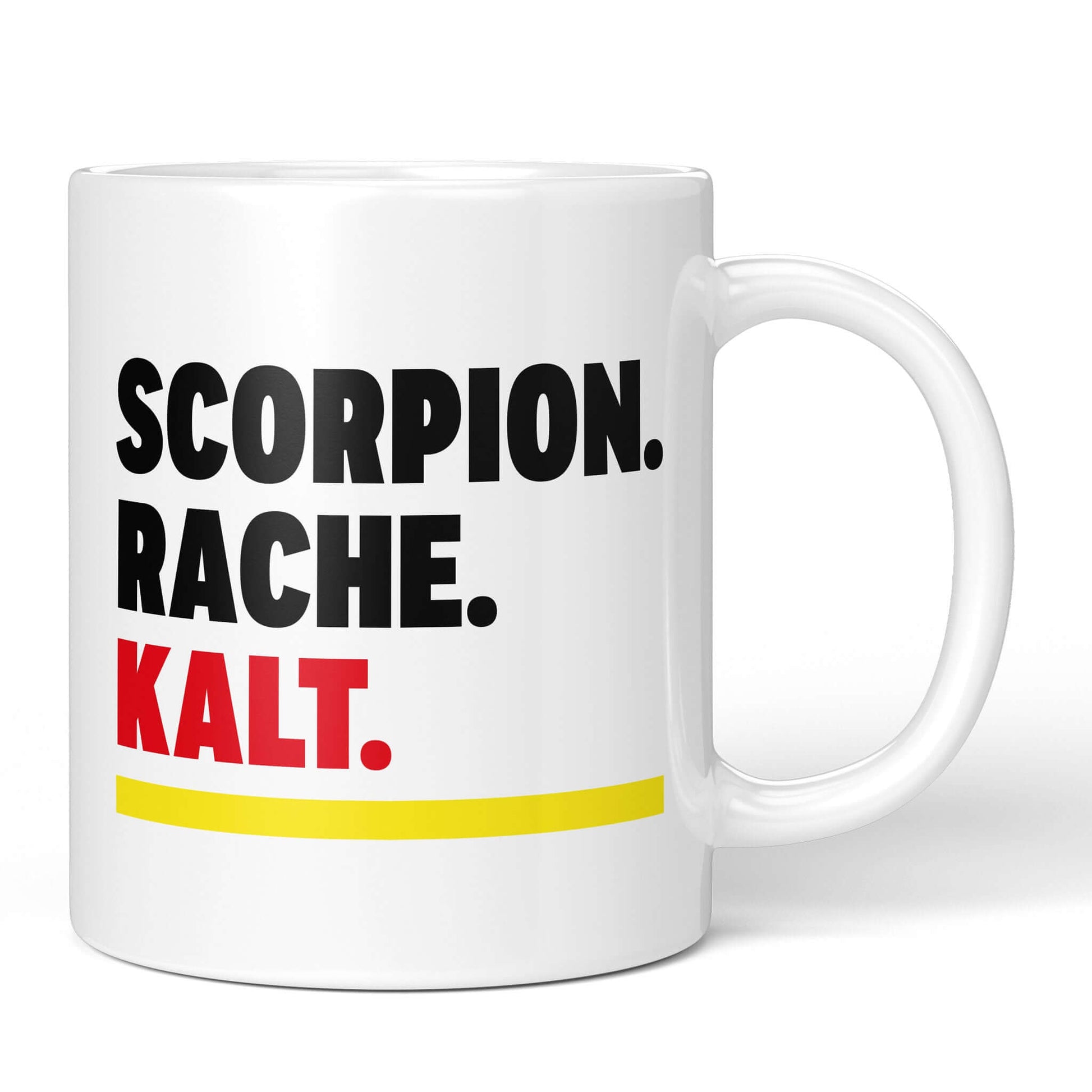 Scorpio Mug “Revenge. Cold.” – white version, front view