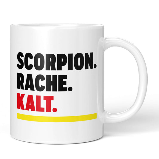 Scorpio Mug “Revenge. Cold.” – white version, front view