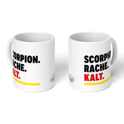 Zodiac Cup Scorpio – two white mugs, front and back with smiley