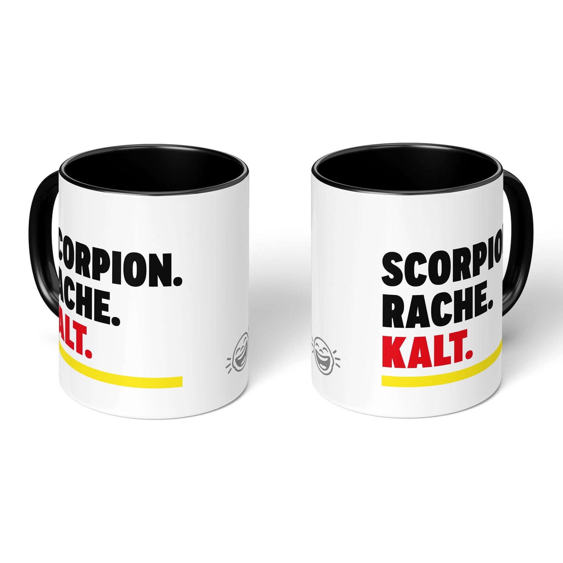 Revenge Vibes Mug – two black-handled mugs, Scorpio message both sides