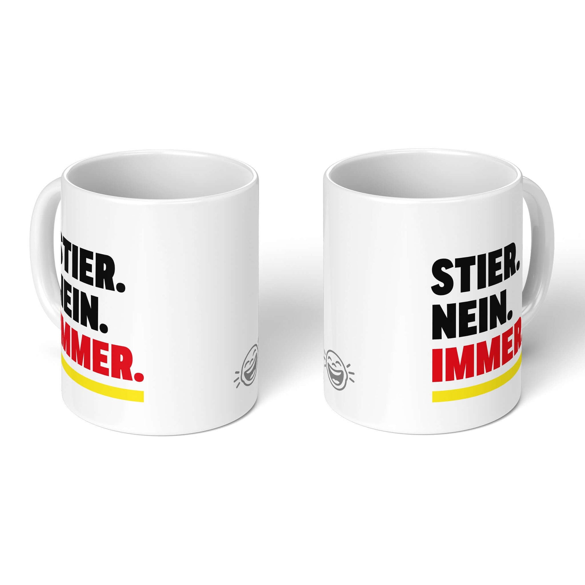 Zodiac Cup – two white mugs, front and back with smiley