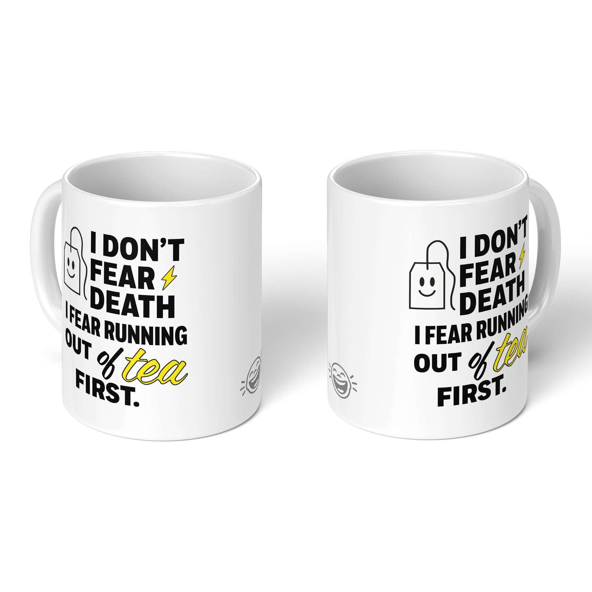 Pair of white tea mugs – message side and back logo
