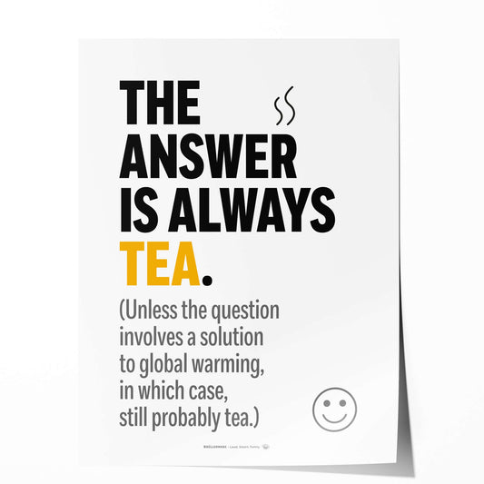 Funny quote poster “The answer is always tea” – front view
