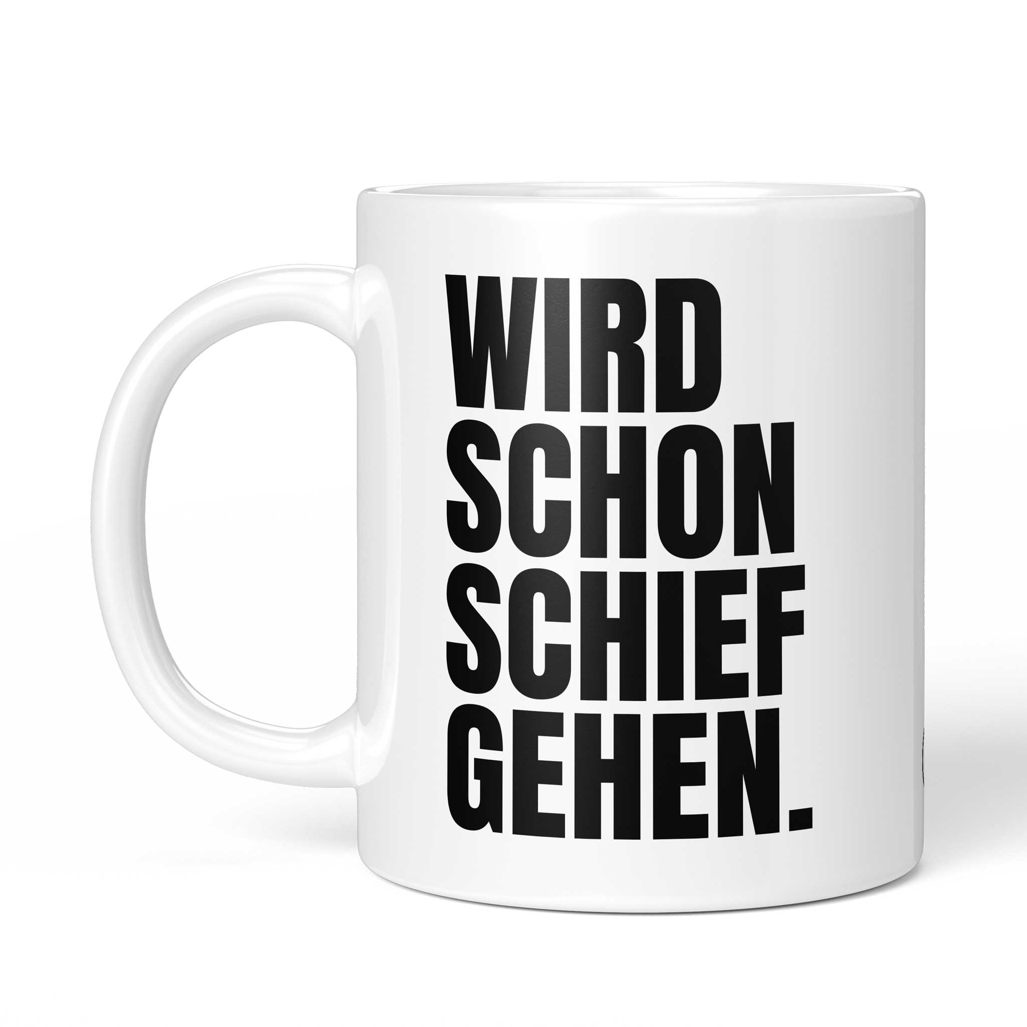 Rückseite der Brüllerware Tasse „Wird schon schiefgehen.“ – beidseitiger Druck mit Brüllerware Markenzeichen